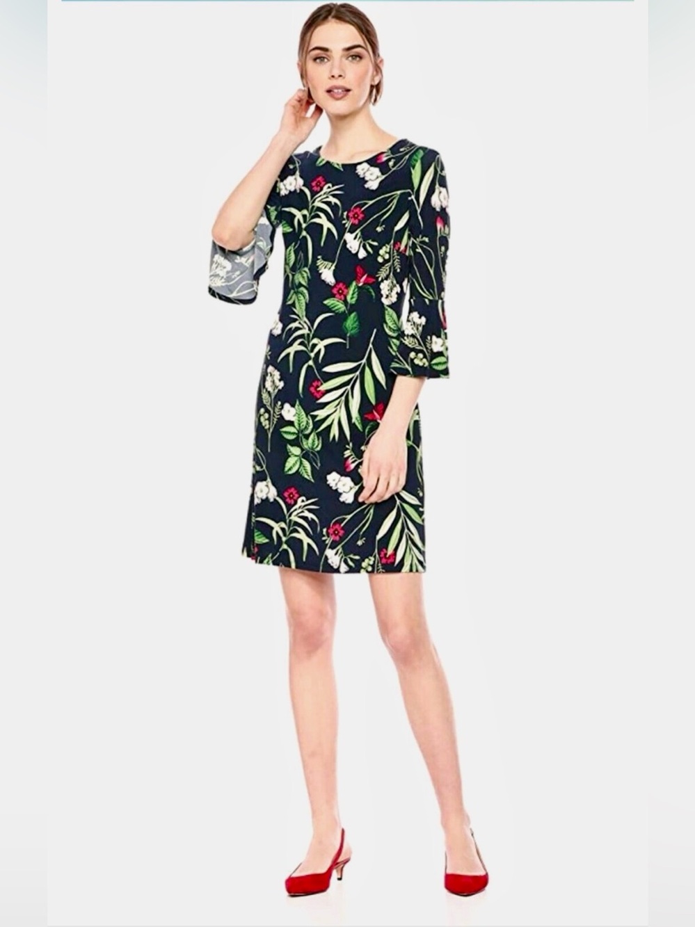 Tommy Hilfiger Women's 3/4 Bell Sleeve Dress Floral Back Zip Size 10